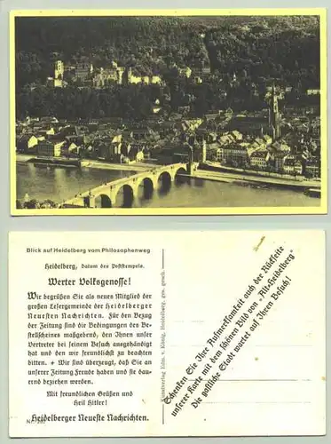 (1019624) Alte Ansichtskarte um 1935 "Heidelberg" mit rueckseitigem Werbeaufdruck für die 'Heidelberger Neueste Nachrichten'