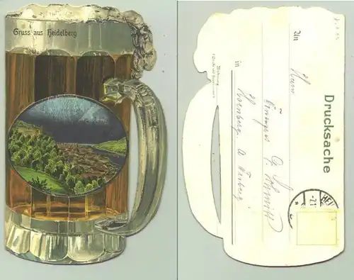 (1019272) Alte Ansichtskarte "Gruss aus Heidelberg". Kurios ist die Bierkrug-Form der AK. 1900 ?