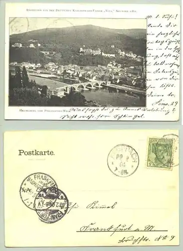 (1019608) Alte Ansichtskarte "Heidelberg vom Philosophenweg". 1904. Werbetext : .... Deutsche Kaelberrahmfabrik VITA, Neuwied