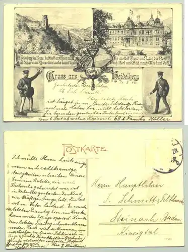 (1019273) Alte Ansichtskarte "Gruss aus Heidelberg". Mit huebscher Abbildung des alten Postamtes nebst kleinen Verslein