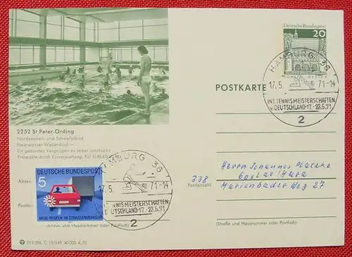 () Postkarte mit Sonderstempeln Tennis Hamburg 1971. Intern. Tennismeisterschaften