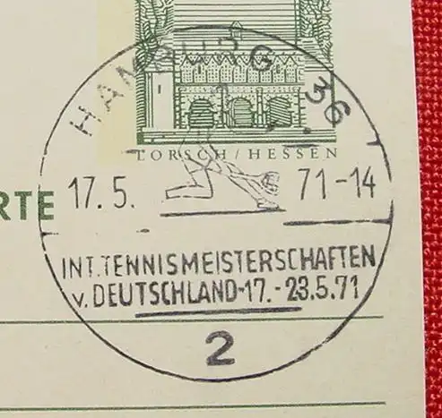 () Postkarte mit Sonderstempeln Tennis Hamburg 1971. Intern. Tennismeisterschaften