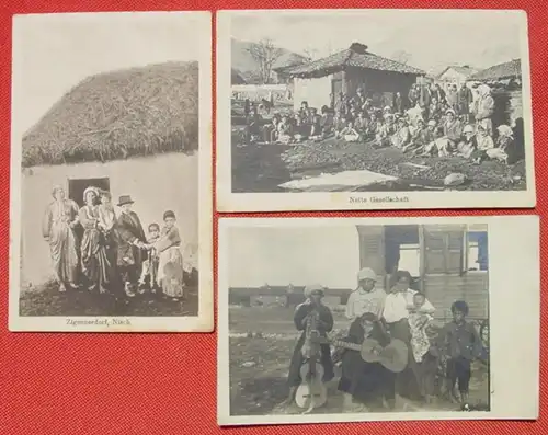 (1049539) 5 x AK mit Zigeunerdorf Nisch, Zigeunerfamilie. 2 Fotokarten u. 3 Feldpostkarten v. 1916