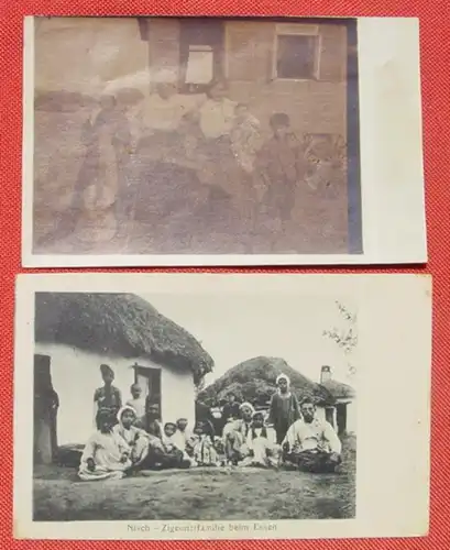 () 5 x AK mit Zigeunerdorf Nisch, Zigeunerfamilie. 2 Fotokarten u. 3 Feldpostkarten v. 1916