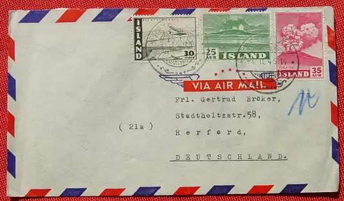 (1047348) Island, Briefkuvert mit 3 Marken, Luftpost 1. 11. 1949. Siehe bitte Bilder. Versandkosten ab Euro 1,20