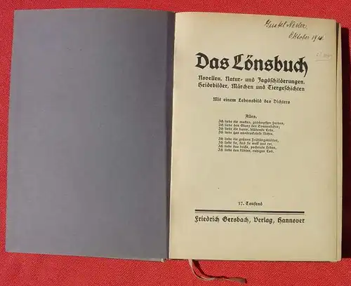 () "Das Lönsbuch" 170 Seiten. Hannover 1918. Siehe bitte Beschreibung u. Bilder