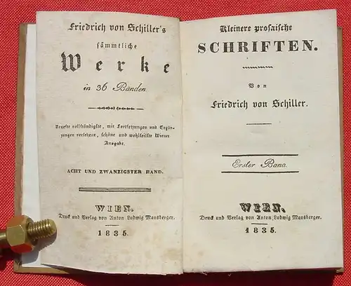 ()  "Kleinere prosaische Schriften" Von Friedrich von Schiller. Von 1835 ! Siehe bitte Bild