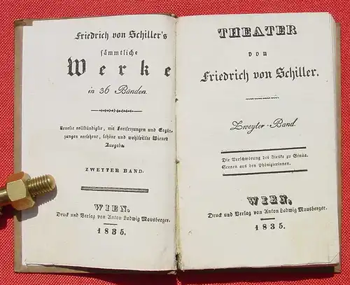 ()  "Theater" Von Friedrich von Schiller. Von 1835 ! Siehe bitte Bild