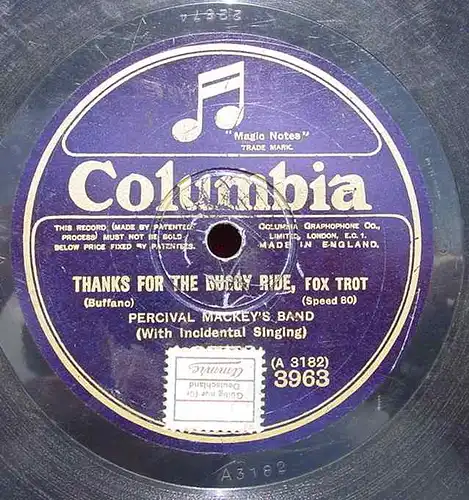 (2002379) Percival Mackey's Band. Columbia, London. Alte Schellack-Schallplatte. Siehe bitte Beschreibung u. Bilder