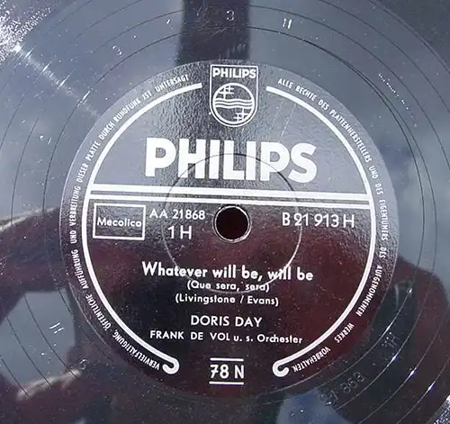 () Doris Day " Whatever will be, will be". Alte Schellack-Schallplatte. Siehe bitte Beschreibung u. Bilder