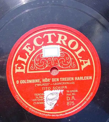(3001013) Schipa, Tito. O Colombine, hör' den treuen Harlekin. Alte Schellack-Schallplatte. Siehe bitte Beschreibung u. Bilder