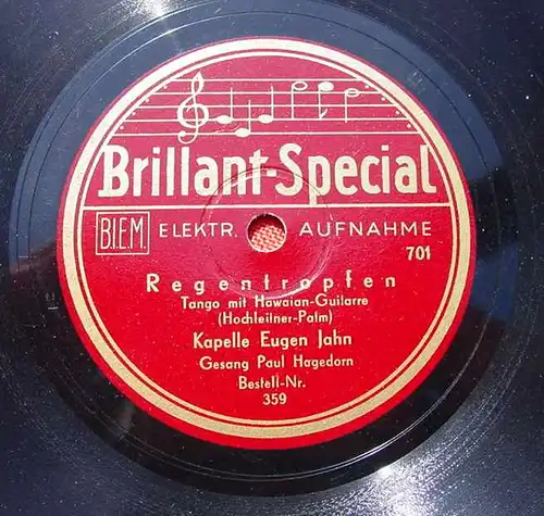 (3001019) Jahn, Eugen (Kapelle). Tango mit Hawaian-Guitarre. Alte Schellack-Schallplatte. Siehe bitte Beschreibung u. Bilder