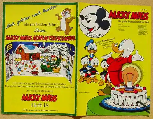 (1044292) Walt Disneys MICKY MAUS. Heft Nr. 47 vom 20. 11. 1971. Originalheft. Ehapa-Verlag # Walt Disney