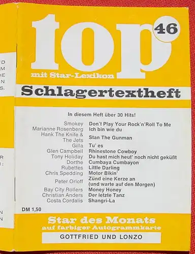 () top Schlagertextheft mit Star-Lexikon u. Autogrammkarten. Musikverlag Sikorski, Hamburg 1977