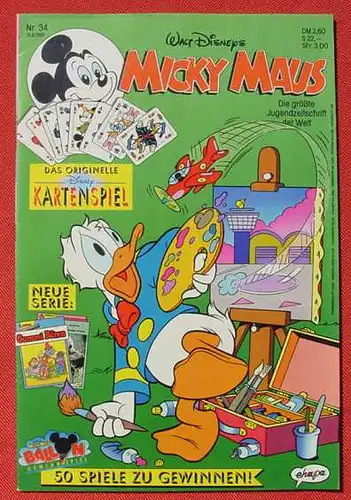 (1044347) Walt Disneys MICKY MAUS. Nr. 34 / 1991, komplett mit Kartenspiel-Beilage. Guter Zustand. Ehapa-Verlag # Walt Disney