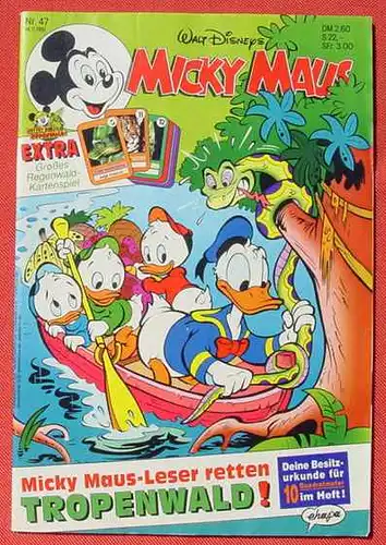 (1044353) Walt Disneys MICKY MAUS. Nr. 47 / 1991, komplett mit Kartenspiel u.a. . TOP Zustand. Ehapa-Verlag # Walt Disney