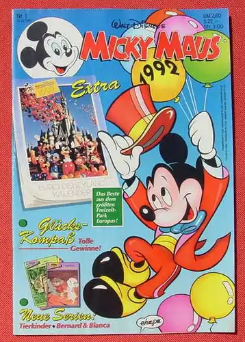 (1044360) Walt Disneys MICKY MAUS. Nr. 1 / 1992, komplett mit Beilagen. TOP Zustand. Ehapa-Verlag # Walt Disney