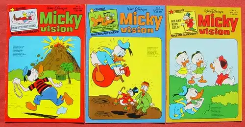 () Walt Disneys MICKYVISION. 3 x TOP Hefte von 1977, OHNE Aufkleber. Ehapa-Verlag # Walt Disney