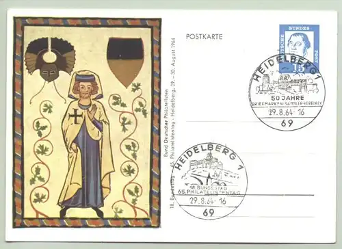 (1019579) Postkarte / Ganzsache mit Bild. PLZ-Bereich pauschal 69115. Mit 2 Heidelberg Sonderstempeln vom 29. 8. 1964