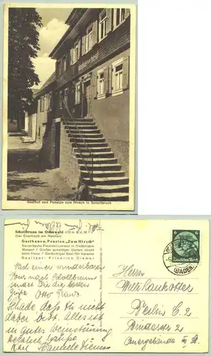 (1019313) Ansichtskarte "Gasthaus zum Hirsch in Schollbrunn". Bes. Friedrich Diemer