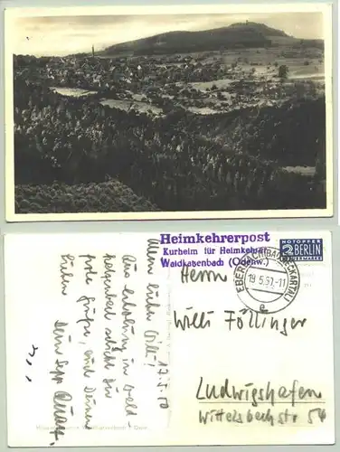 () Ansichtskarte "Waldkatzenbach i. O." Heimkehrerpost am 19. 5. 1950