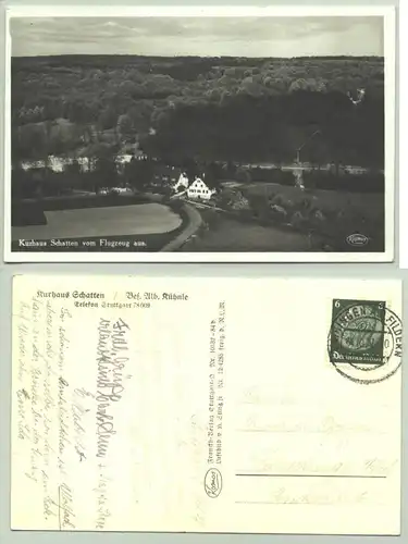 (1020093-70569) Ansichtskarte. Kurhaus Schatten vom Flugzeug aus. OA Stuttgart. Beschrieben u. postalisch gelaufen mit Briefmarke u. Stempel von 1937