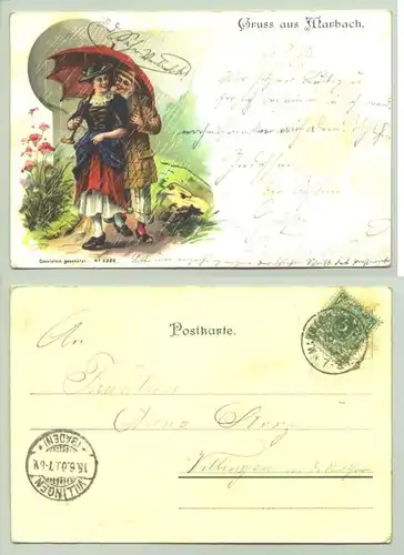 (-78052) Ansichtskarte. Gruss aus Marbach. Briefmarke u. Stempel von 1900.