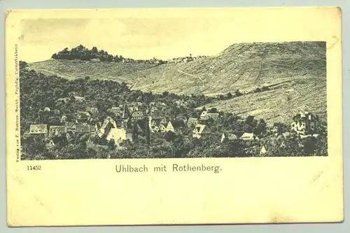 (1020185-70329) Alte Ansichtskarte "Uhlbach mit Rothenberg". Postalisch nicht gelaufen. Verlag F. Buttron, Untertürkheim um 1900. 