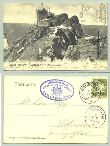 (1025210) Zugspitze 1904. Ansichtskarte. Stempel 'Münchner Haus'