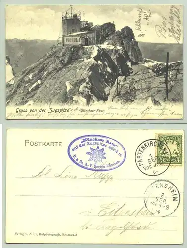 () Zugspitze 1904. Ansichtskarte. Stempel 'Münchner Haus'