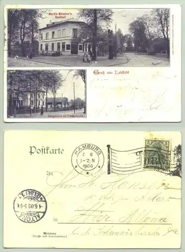 (20095-031) Ansichtskarte. "Gruss aus Lokstedt". Beschrieben u. postalisch gelaufen mit Briefmarke nebst Stempel (Hamburg - DR-Flaggenstempel) von 1906