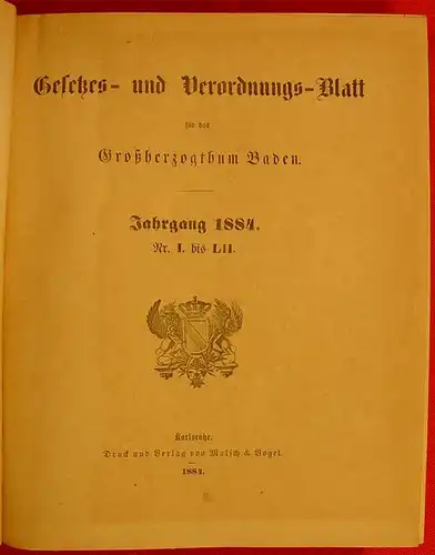 Grosshzgt. BADEN Gesetze Jahrgang 1884 ()