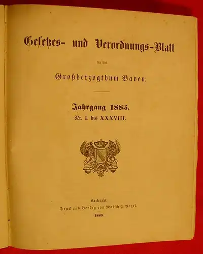 Grosshzgt. BADEN Gesetze Jahrgang 1885 ()