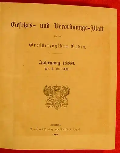 Grosshzgt. BADEN Gesetze Jahrgang 1886 ()