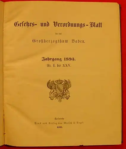 Grosshzgt. BADEN Gesetze Jahrgang 1893 (0080097)