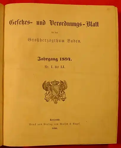 Grosshzgt. BADEN Gesetze Jahrgang 1894 ()