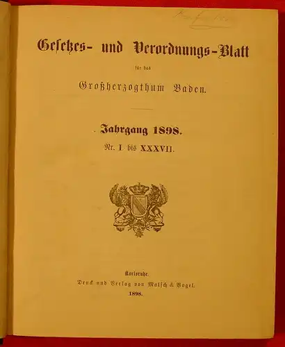 Grosshzgt. BADEN Gesetze Jahrgang 1898 ()