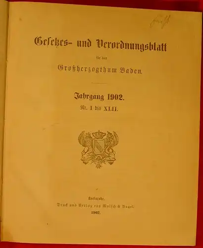 Grosshzgt. BADEN Gesetze Jahrgang 1902 ()