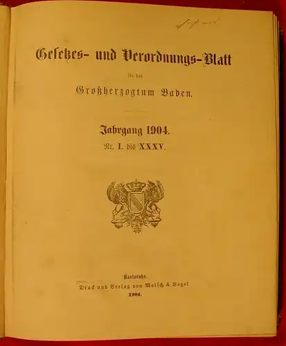 Grosshzgt. BADEN Gesetze Jahrgang 1904 ()