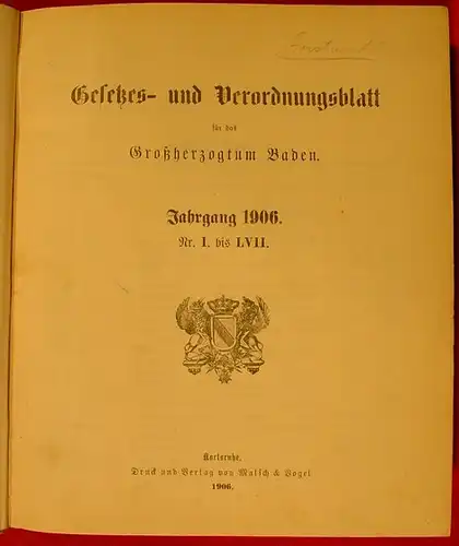 Grosshzgt. BADEN Gesetze Jahrgang 1906 ()