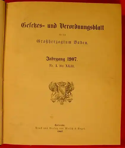 Grosshzgt. BADEN Gesetze Jahrgang 1907 ()