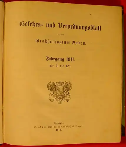 Grosshzgt. BADEN Gesetze Jahrgang 1911 ()