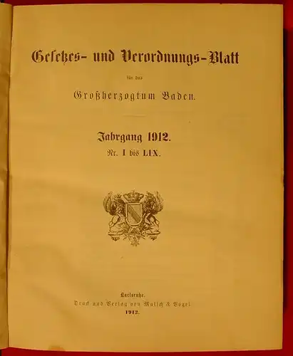 Grosshzgt. BADEN Gesetze Jahrgang 1912 ()