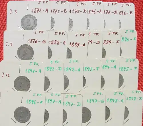 () 59 x Deutsches Reich 5 Pfennig (J. 3 + J. 12), aus 1875-1915, siehe bitte Beschreibung u. Bilder