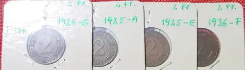 () 13 x Deutsches Reich 2 Pfennig, aus 1923-1936, siehe bitte Beschreibung u. Bilder