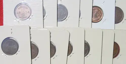 () 13 x Deutsches Reich 2 Pfennig, aus 1923-1936, siehe bitte Beschreibung u. Bilder