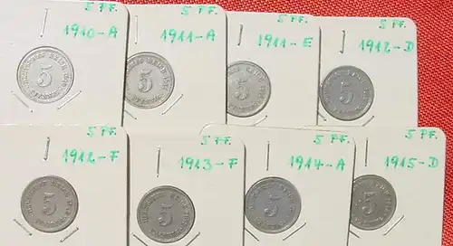 () 23 x Deutsches Reich 5 Pfennig, nur verschiedene aus 1875-1915, siehe bitte Beschreibung u. Bilder