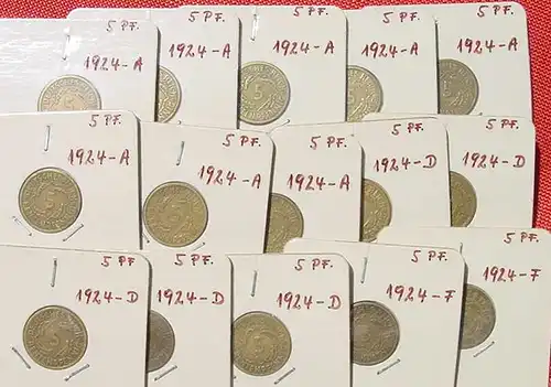 () 26 x Deutsches Reich 5 Renten-Pfennig 1924, siehe bitte Beschreibung u. Bilder