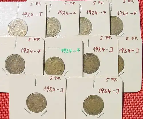 () 26 x Deutsches Reich 5 Renten-Pfennig 1924, siehe bitte Beschreibung u. Bilder