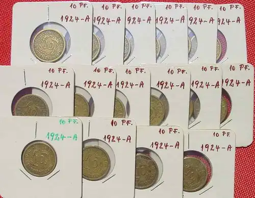 () 33 x Deutsches Reich 10 Renten-Pfennig 1924, siehe bitte Beschreibung u. Bilder